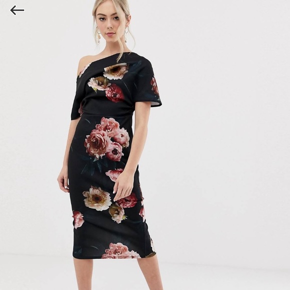 ASOS Dresses & Skirts - ASOS Design Pleated Shoulder Floral Pencil Dress